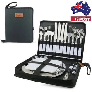 Picnic Set for 4 with SS Cutlery and Plates, Cute Portable Travel Cutlery Set - Picture 1 of 9