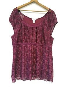 Fashion Bug Y2K Large Lace Stretch Tank Babydoll Fairycore Mauve Mesh Cap Sleeve - Picture 1 of 10