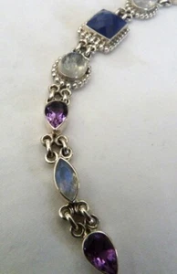 PULSERA NICKY MAYORDOMO LAPISLÁZULI AMATISTA PIEDRA LUNAR GEMAS PLATA ESTERLINA ESLABÓN - Imagen 1 de 11