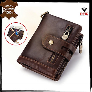 MENS BAG Genuine Leather Anti Theft Bifold Coin Pocket RFID Blocking Male Wallet