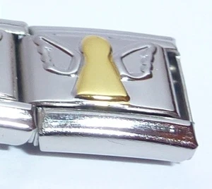 GOLD ANGEL SILVER WINGS 9mm Italian Charm - fits Classic Starter Bracelets N205 - Picture 1 of 8