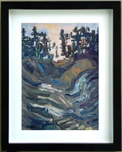 Gouache Abstract Landscape 1960 Signed Lise Driout (u) Workshop Stamp - Picture 1 of 8