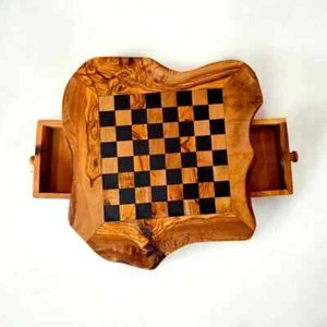 Handgefertigtes Schachspiel aus Olivenholz mit zwei Schubladen: Elegantes Aufbewahrungsbrett aus Holz - Bild 1 von 17