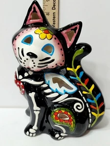 Cielo Azul Azúcar Calavera Gato Esqueleto Negro Esqueleto Luz en T Portavelas Halloween Día Muerto - Imagen 1 de 10