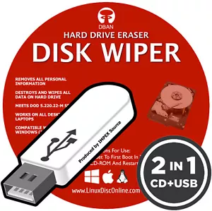 Hard Drive Eraser USB & CD NEW 2023 DBAN Remove Destroy Disk Wiper 2in1 Software - Picture 1 of 3