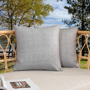 Pack of 2 Decorative Outdoor Waterproof Pillow Covers Garden Checkered Cushion S - Picture 1 of 12