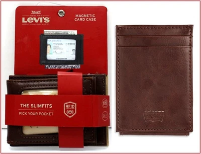 Levi's мужской кожи RFID магнитные карты чехол бумажник - ID + 4 слотов коричневый 🌟 новый🌟 - Изображение 1 из 4