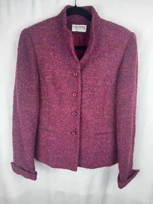 Blazer Gianni Fucsia Mujer Lana Talla 8 Hecho en EE. UU. Chaqueta Abotonada Carrera Foto 1 de 4