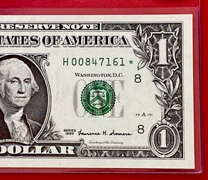 1999 Star Note $1 DOLLAR BILL ( ST Louis H ) UNCIRCULATED - Picture 1 of 3