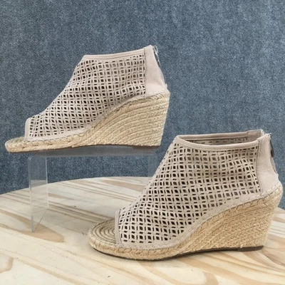 Vince Camuto Sandals Womens 9 M Lereena Espadrille Beige Leather Zip Wedge Peep - Image 1 of 4