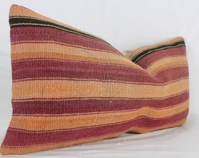 Funda Almohada Lumbar Kilim Turco Decorativa Roja 12x24 Naranja Rojo Cojín Foto 1 de 4