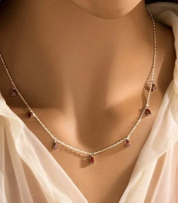 Collana ARGENTO 925 con Nappine Pendenti In ZIRCONI ALTA QUALITA - Immagine 1 di 4