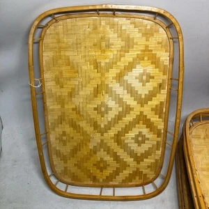 10 Vintage Wicker Rattan Bamboo Serving Trays Tiki Lap Stacking Mid Century Boho - Picture 1 of 6