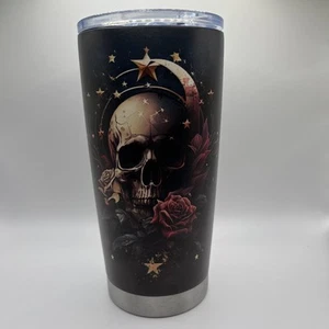 SKULL ROSES NIGHT STARS Engraved 20 oz Tumbler Travel Mug Cup with Lid NEW - Picture 1 of 12