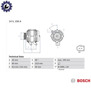 ALTERNATOR 0 986 082 560 FOR VOLVO ASIA B 5204 T8 2.0L 5cyl S60L B5204T9 2.0L - Picture 1 of 9