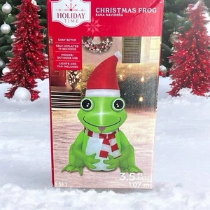 Holiday Time Weihnachtsfrosch in Nikolausmütze & Schal luftgeblasen aufblasbar 3,5' Neu - Bild 1 von 4
