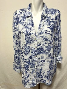 Joie Women's Linen 1X Top Shirt Blouse White Blue Tropical New NWT Button Down - Picture 1 of 7