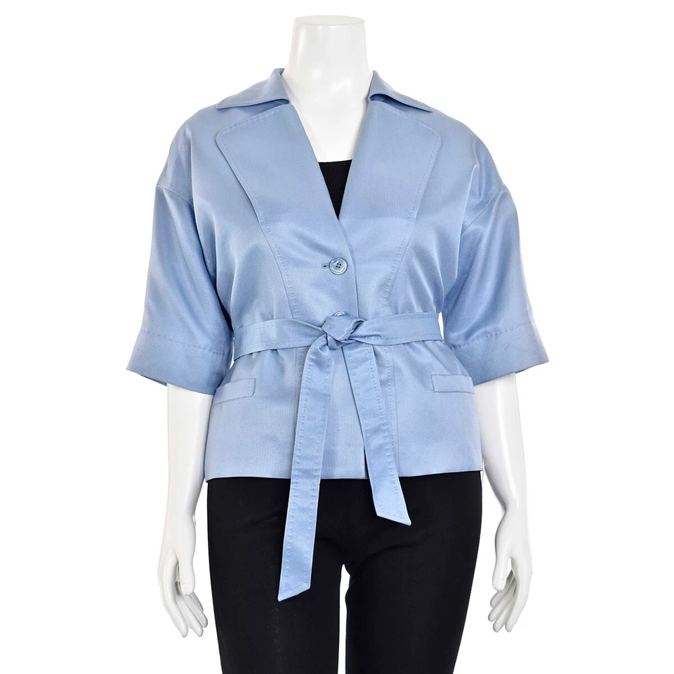 Chaqueta Escada Azul Claro Mezcla Seda Cinturón Manga Corta con Faja Cinturón talla 8/38 Foto 1 de 4
