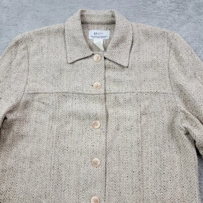 Drapers & Damons 夹克女式 6 码米色 100% 真丝夹克纽扣前衬衫 — 第 1/4 张图片