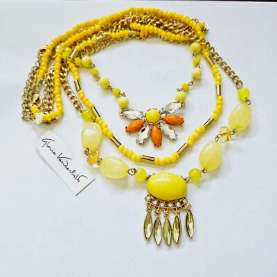 Collar Largo Multicapa Amarillo Gloria Vanderbilt 3 Piezas Colgante Cadena Cuentas Nuevo con Etiquetas Foto 1 de 4