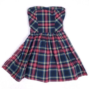 Abercrombie mini abito senza spalline a quadri aderente e svasato taglia small rosso navy preppy - Foto 1 di 9