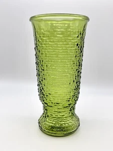 Vintage Napco for Cleveland Co Avocado Green Glass Vase Crinkle Cut Flared 9.5" - Picture 1 of 4