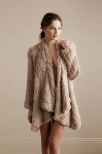 Women's Waterfall Rabbit Fur Coat- Camel - Sun Damaged. New + Defects. One Size - Picture 1 of 4