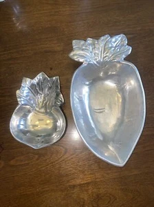 2 Vintage Silver Leaf Dish Tray Fruit Vegetables Pear 9” And 6” - Picture 1 of 5