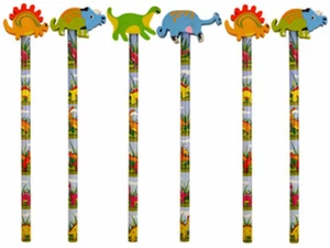 12 Dinosaur Pencils & Erasers - Pinata Toy Loot/Party Bag Fillers Childrens/Kids - Picture 1 of 1