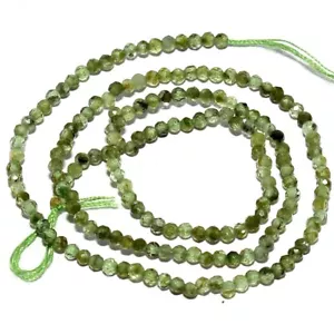 Natural Peridot Faceted Round Bead 12 inch Briolette Loose Gemstone Jewelry - Picture 1 of 3
