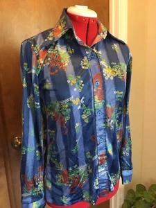 Vintage Jantzen 4 JRS Juniors Cat Disco Collar Youth Polyester Shirt Medium - Picture 1 of 8