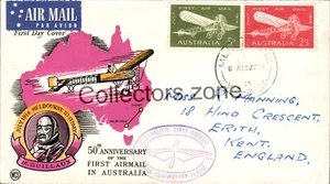 1964 50 aniversario primer vuelo de correo aéreo en Australia cubierta volada - Imagen 1 de 2