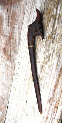 Antique Hand Carved Wooden Dragon Opium Snuff Tobacco Stir Stick Thailand - Image 1 of 4