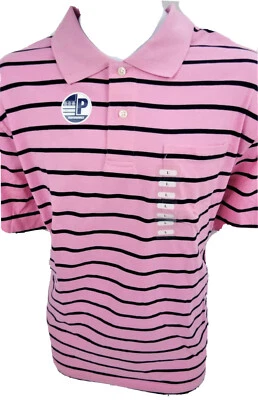Large SunRiver Pink Navy Stripe Polo Pocket Jersey Shirt Performance Easy Care - Image 1 of 4