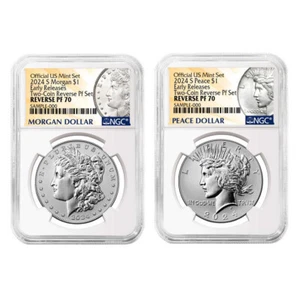 2024-S Reverse Proof $1 Morgan and Peace Silver Dollar 2pc Set NGC PF70 ER Mo... - Picture 1 of 3