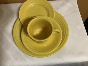 Four Piece Set Of Yellow Fiesta Ware Dinner Plate 2 Bread And Coffee Mug - Picture 1 of 4