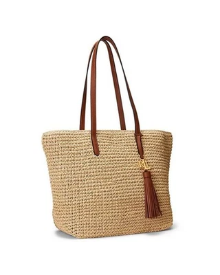 Bolso de Mano Lauren Ralph Lauren Crochet-Straw Mediano Blanco Natural/Lauren Tostado $195 Foto 1 de 4