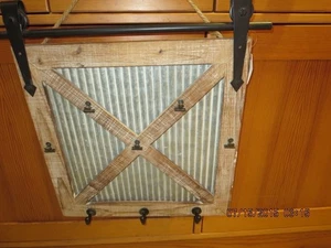 WOOD AND METAL NOTE HANGER WITH HOOKS--15.5" X 18"---#R36A-2 - Picture 1 of 24