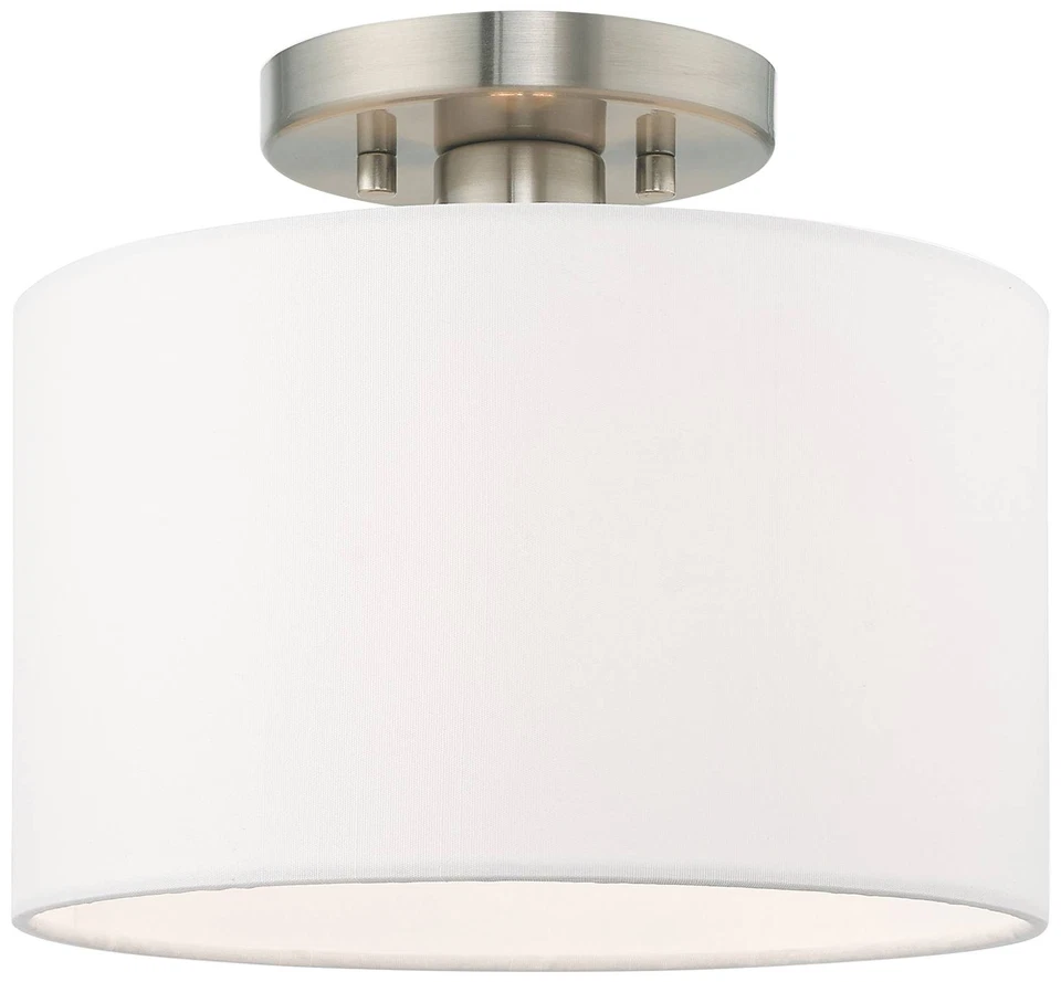 Lámpara de techo moderna Clark de 10" de ancho de níquel cepillado pantalla blanca apagada Foto 1 de 1