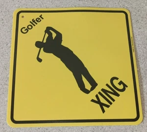 Plastic Yellow Golfer Crossing Road Wall Sign Brand New Ships Free! - Picture 1 of 2