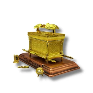 Gold Plated The Ark of The Covenant Figurine Model (7” x 4” x 5”) with Conten... - Picture 1 of 9