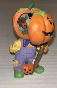 Vintage Halloween Decorazione Resina Zucca Jack-O-Lantern Uomo Statuina Testa Si Apre 4" - Foto 1 di 7