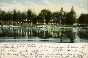 Delavan Lake,WI Lake Lawn 1907 Walworth County Wisconsin Postcard - Picture 1 of 2