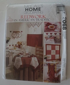 McCalls 3068 Redwork Apron Placemat Potholders Sewing Pattern - Picture 1 of 2