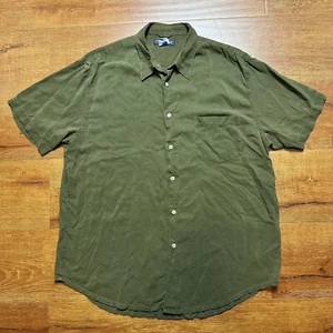 Structure Button Up Shirt Mens L Olive 100% Silk Short Sleeve Classic Retro Dad - Picture 1 of 11