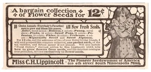 c1880s Flower Seeds Miss Lippincott Minneapolis Minnesota Art Antique Print Ad - Picture 1 of 1
