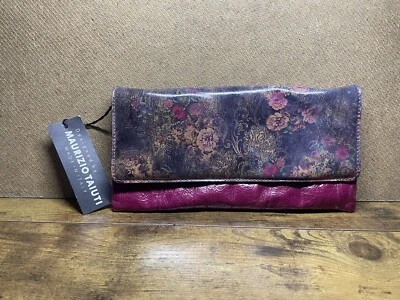 Maurizio Taiuti Red Floral Genuine Leather Fold Clutch Italian Vegetable Tanning - Image 1 of 4