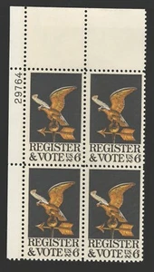 USA. 1344. 6c. Ausgabe zur Registrierung und Abstimmung. Plattenblock von 4. Neuwertig mit 1968 - Bild 1 von 2