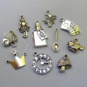 Alice In Wonderland Wholesale Silver Plated Charms Mix CM1865 - 10, 20 Or 50PCs - Picture 1 of 4