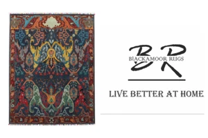 Colorromace  New Morris Ikat Black Traditional Style HandTufted Woolen Area Rug - Picture 1 of 17